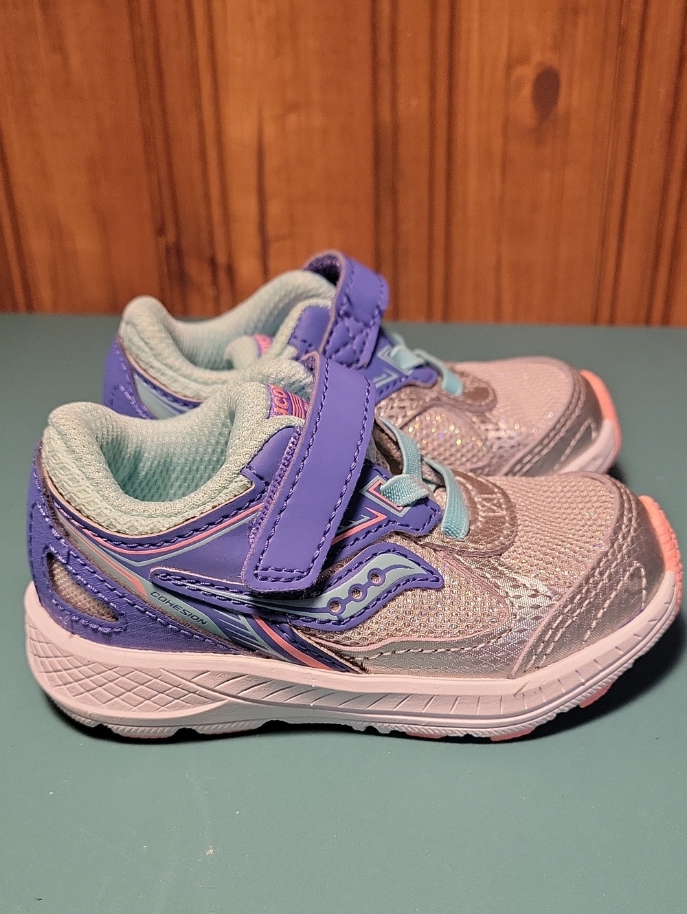 Saucony Kids Purple, Silver, and Pink Hook-and-Loop Sneakers